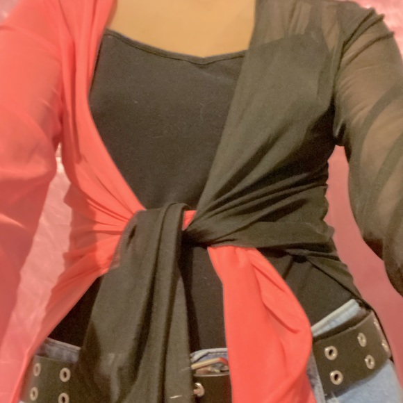 Y2K Pink/Black Split-Tones Mesh Cover-Up - Picture 2 of 3